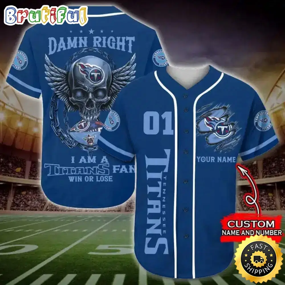 Personalized NFL Tennessee Titans Baseball Jersey Art Skull Image