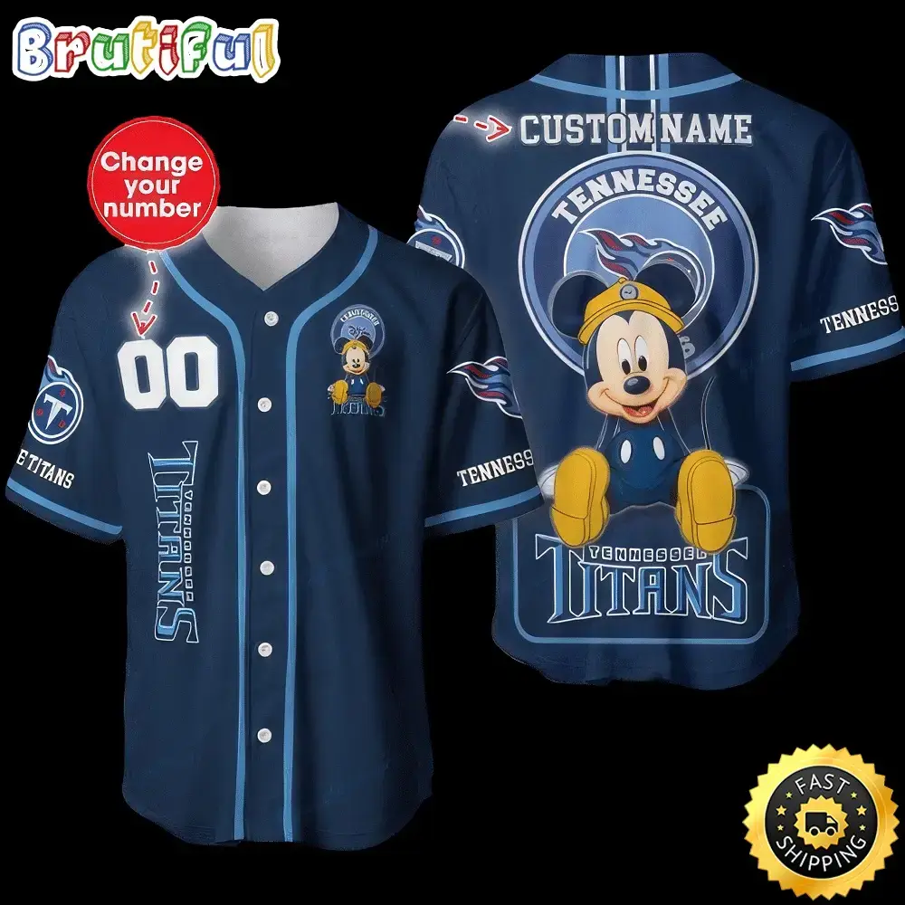 Personalized NFL Tennessee Titans Baseball Jersey Mickey Mouse Image