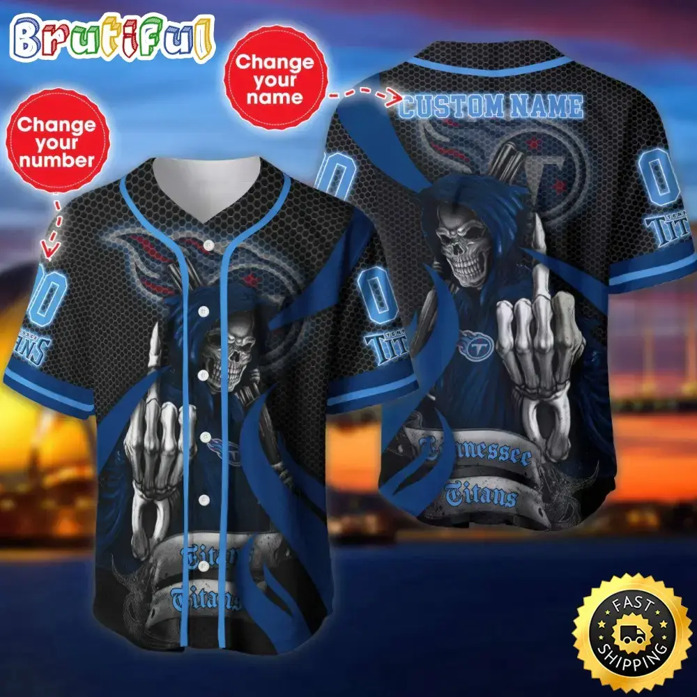 Personalized NFL Tennessee Titans Baseball Jersey Shirt The Reaper Art Skull Image