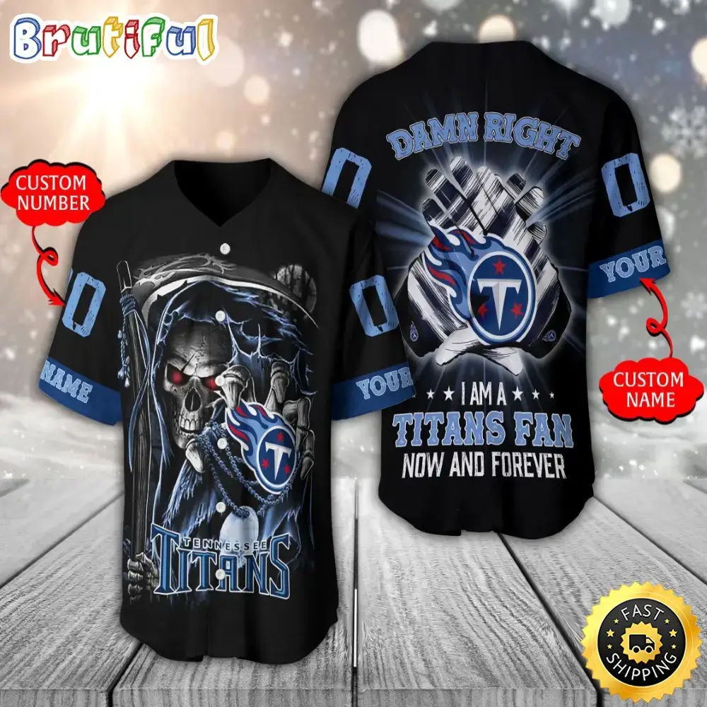 Personalized NFL Tennessee Titans Baseball Jersey Skull Damn Right Image