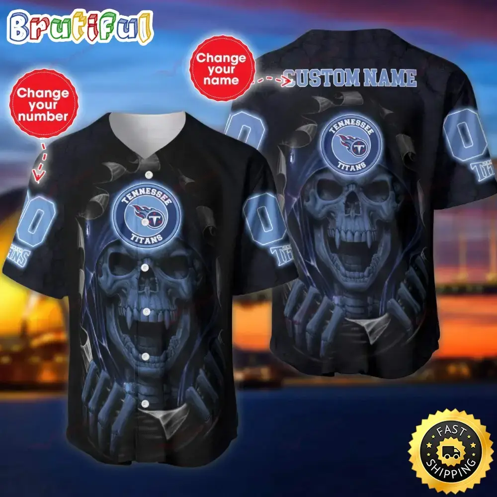Personalized NFL Tennessee Titans Baseball Jersey Vampire Skull Image