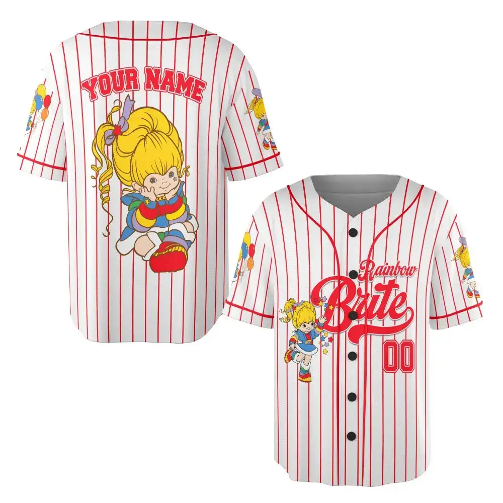 Personalized Rainbow Brite Baseball Jersey - Custom Name & Number, Vintage Cartoon Style Image