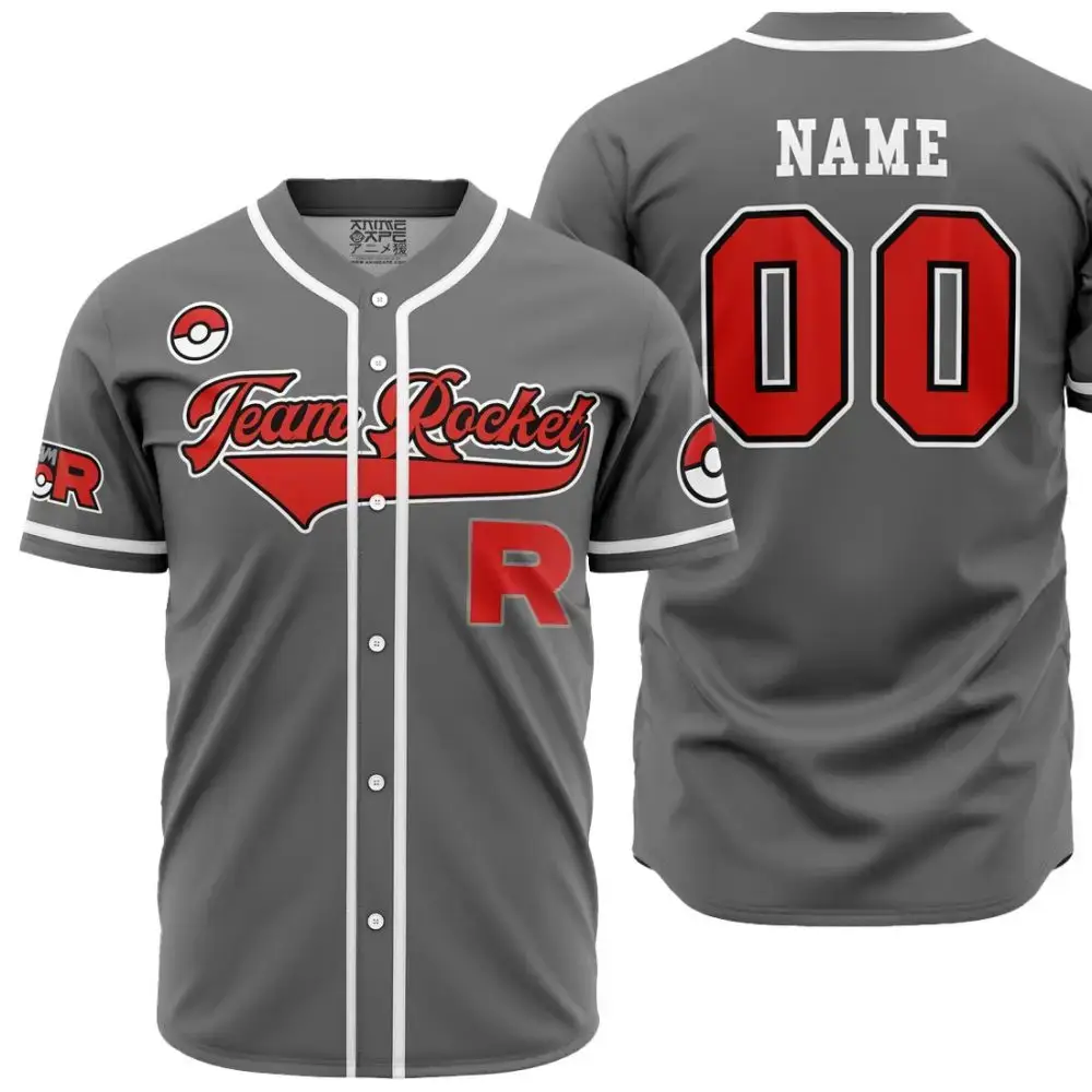 Personalized Team Rocket Grunt Gray Pokemon Baseball Jersey Image