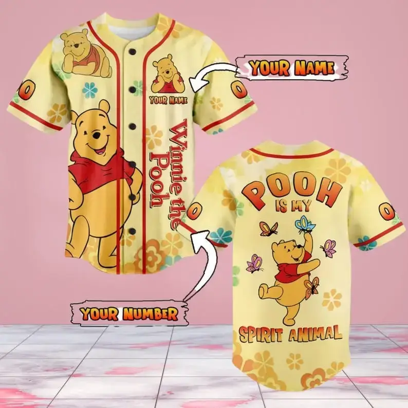 Personalized Winnie The Pooh Baseball Jersey - Custom Name & Number Gift For Fans Image