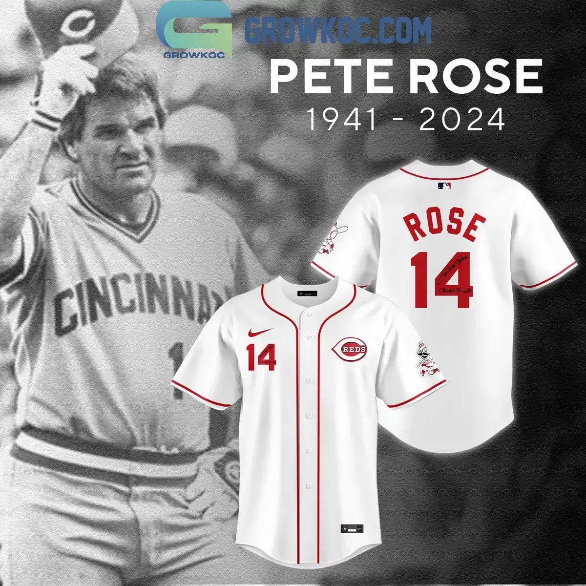 Pete Rose Cincinnati Reds 1941-2024 Forever Fan Baseball Jersey Image