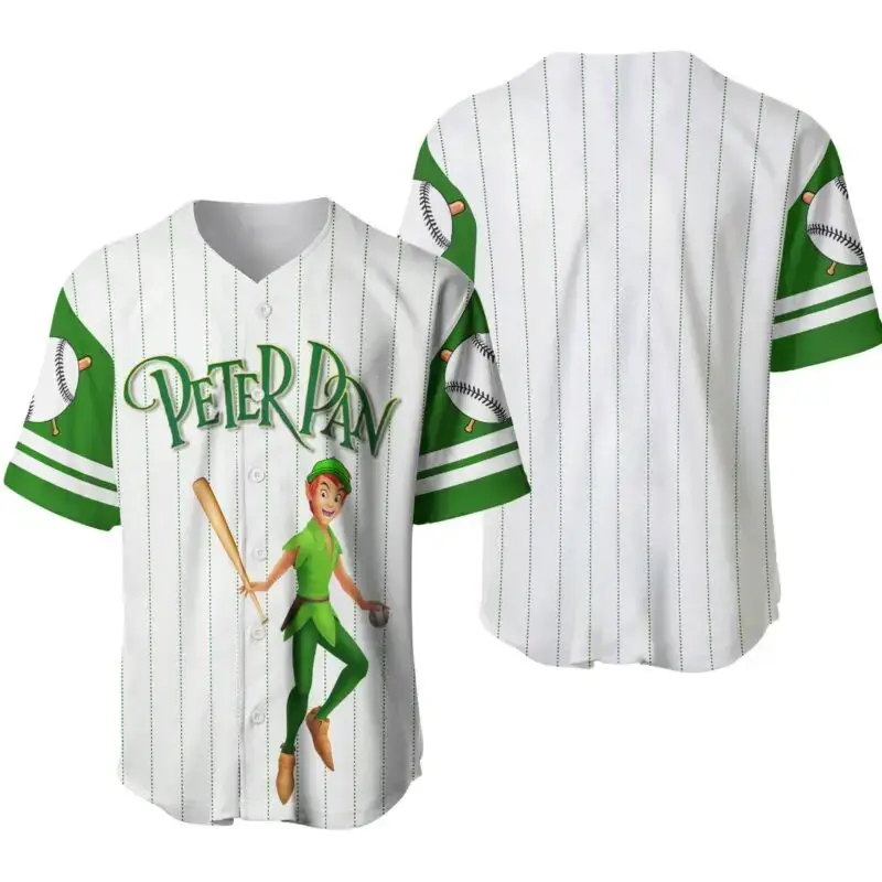 Peter Pan Baseball Jersey – Classic Green & White Stripes, Perfect Gift For Fans Image