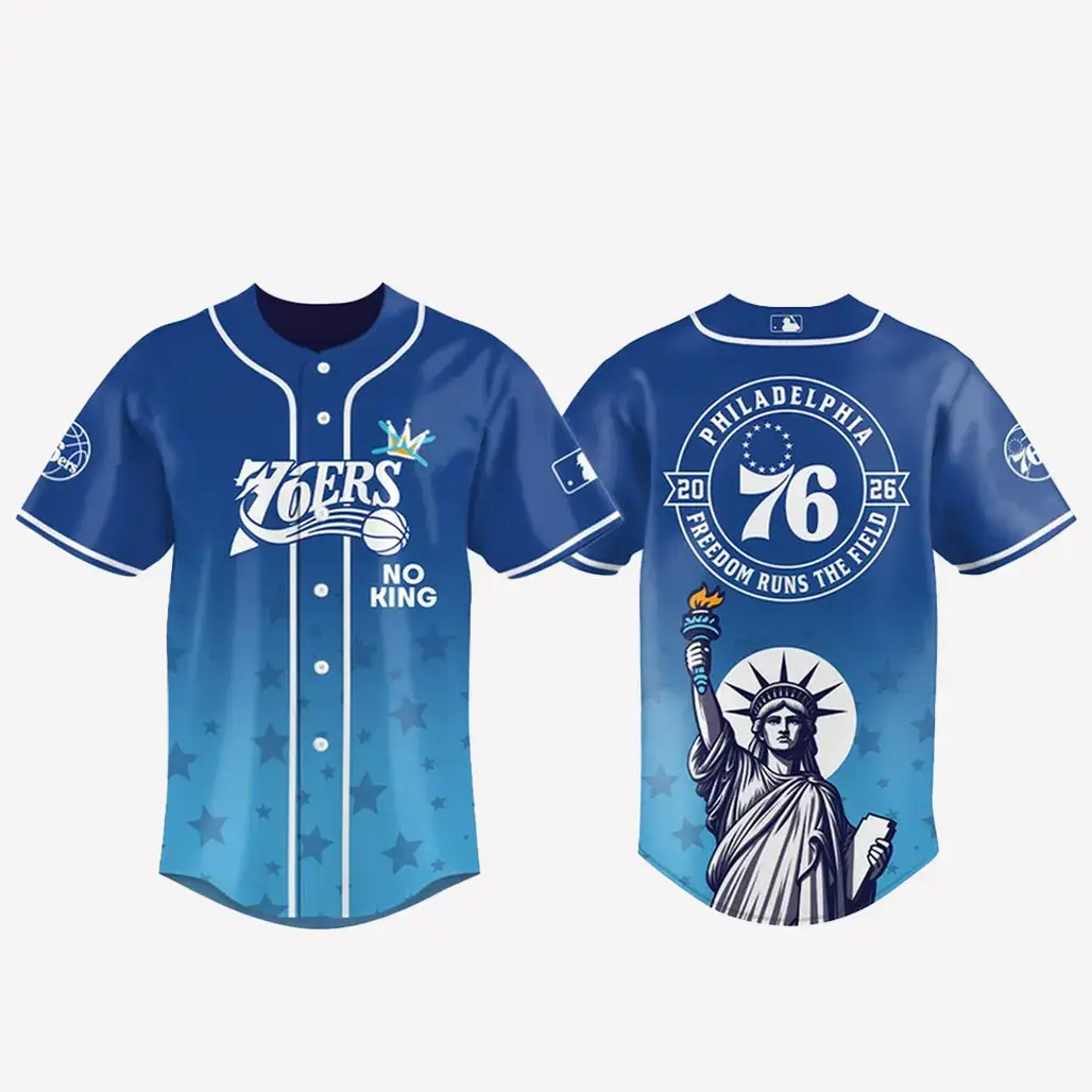 Philadelphia 76ers 2026 No Kings Freedom Runs The Field Baseball Jersey Image
