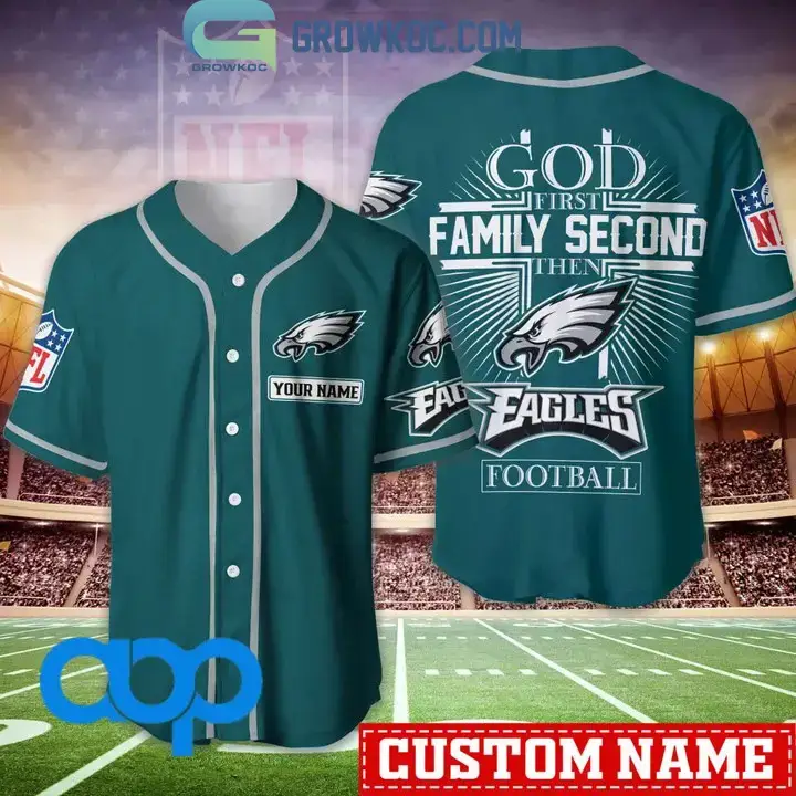 Philadelphia Eagles NFL Personalized God First Family Second Baseball Jersey Image