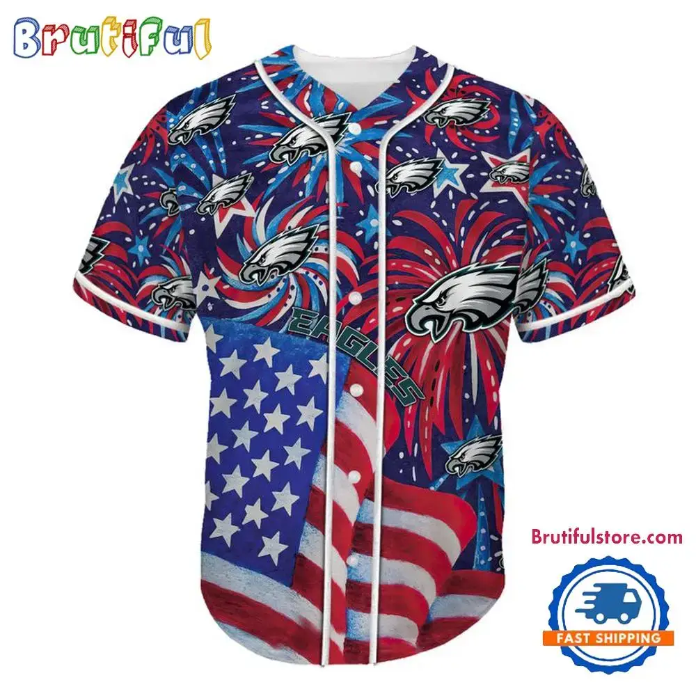 Philadelphia Eagles USA Flag Independence Day Baseball Jersey, Sport Team 4th of July Jersey Image