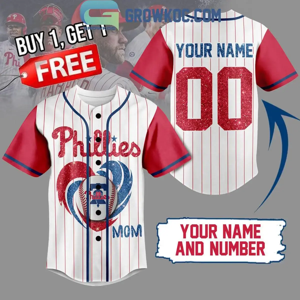 Philadelphia Phillies Baseball Mom Love Personalized Baseball Jersey Image
