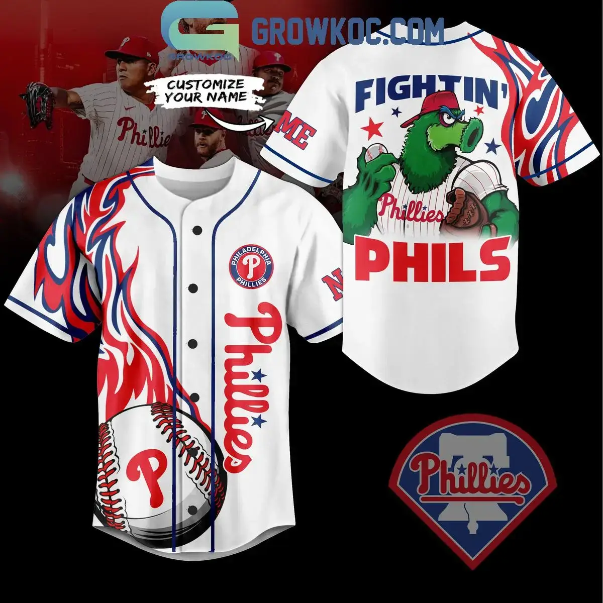 Philadelphia Phillies Fightin' Phils Flames Personalized Baseball Jersey Image