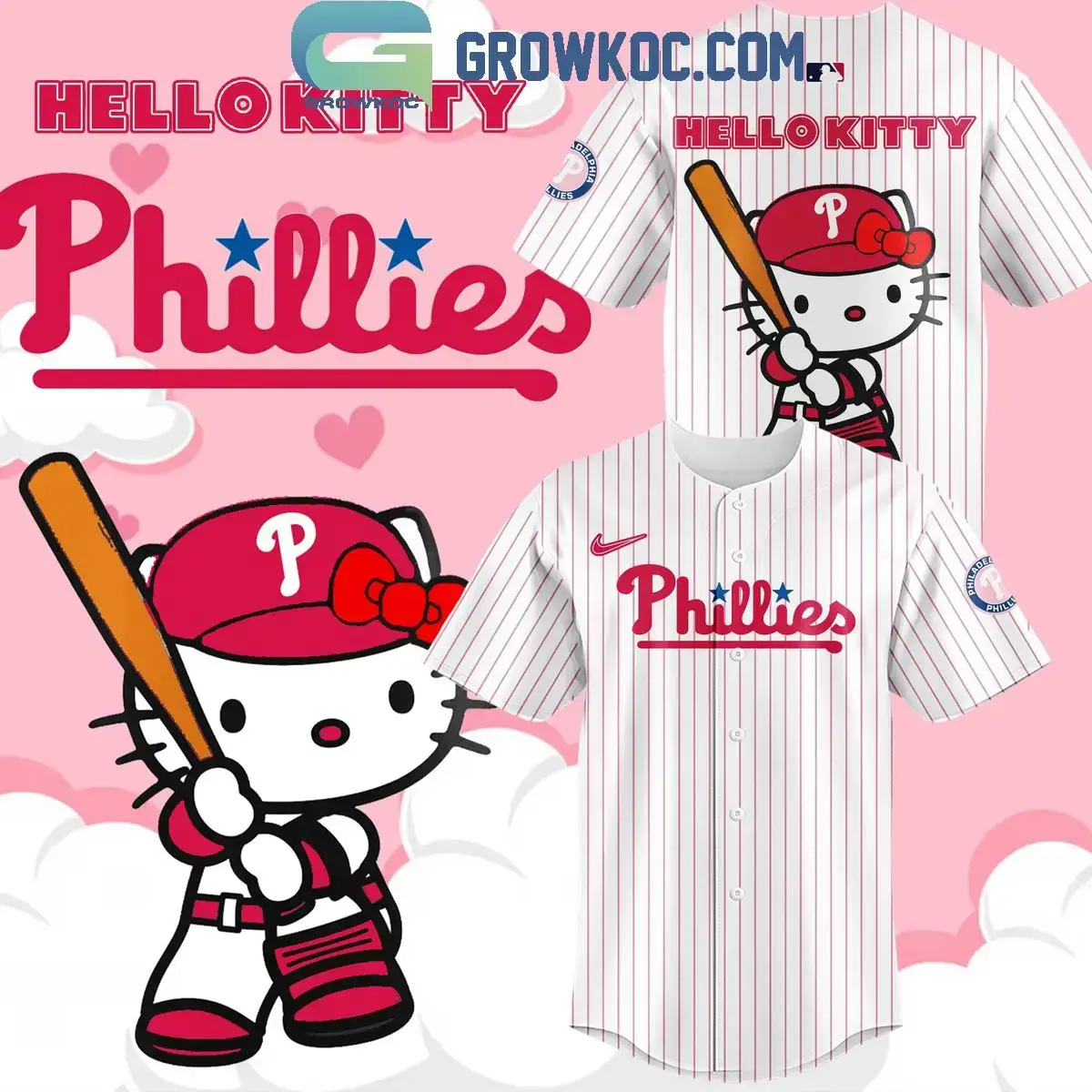 Philadelphia Phillies Hello Kitty Night 2024 Red Stripe Baseball Jersey Image