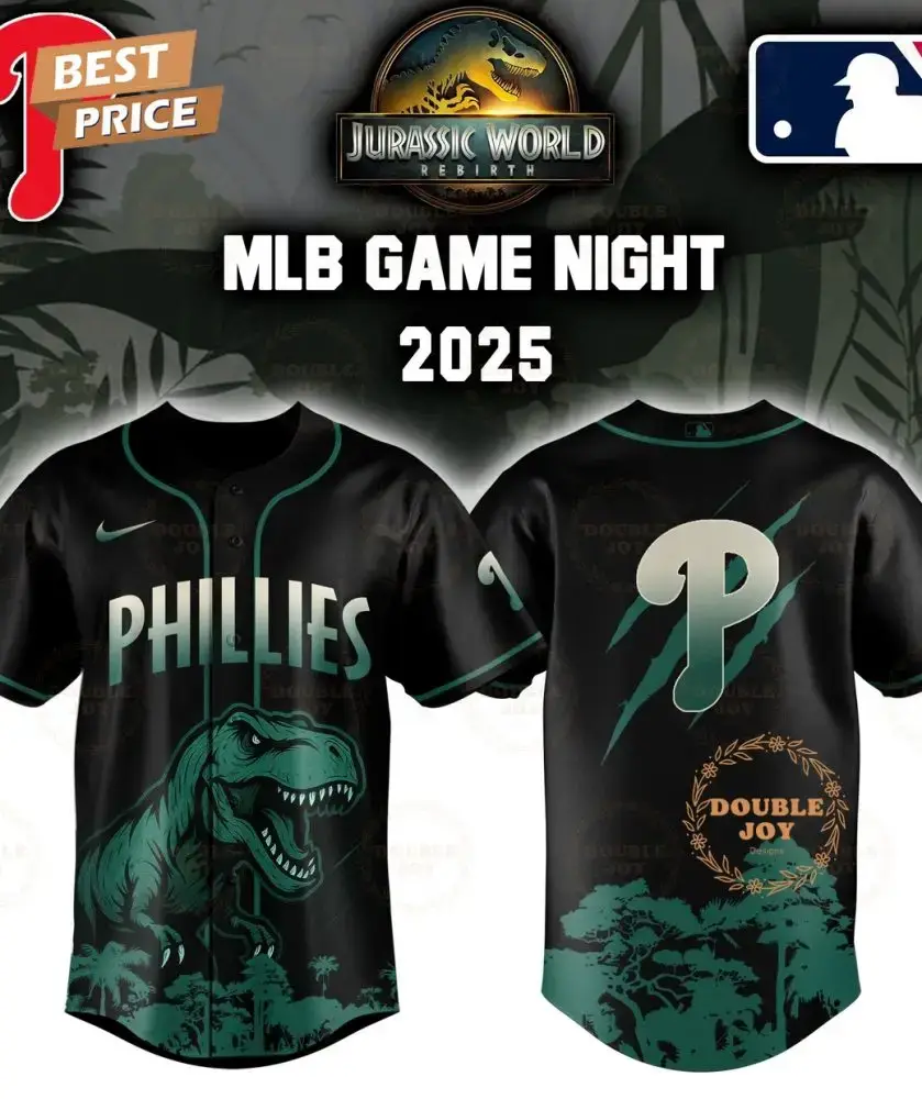 Philadelphia Phillies Jurassic World Rebirth Game Night 2025 Special Edition Baseball Jersey Image