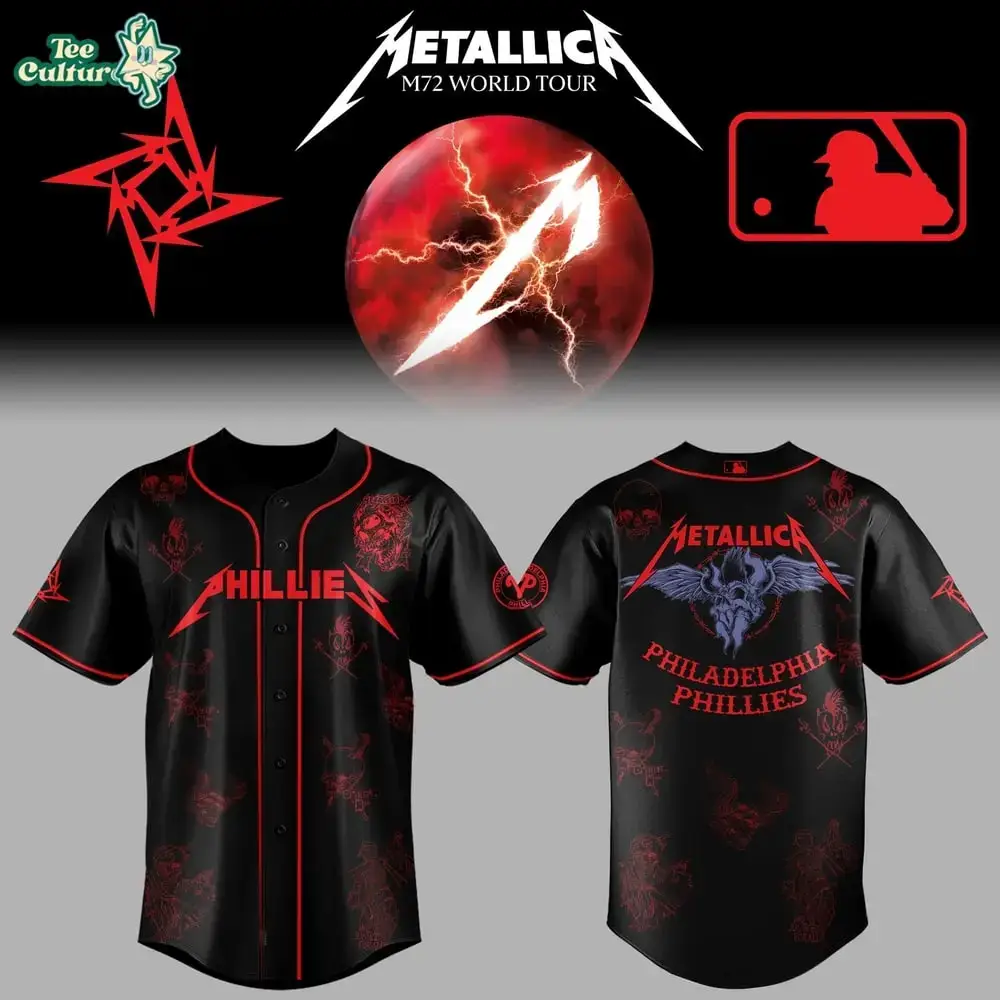 Philadelphia Phillies Metallica M72 World Tour Collaboration Baseball Jersey Image