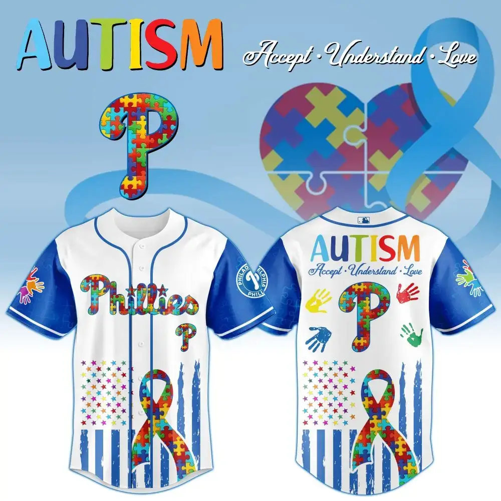 Philadelphia Phillies Mlb X Autism Awareness Month Custom Baseball Jersey Image