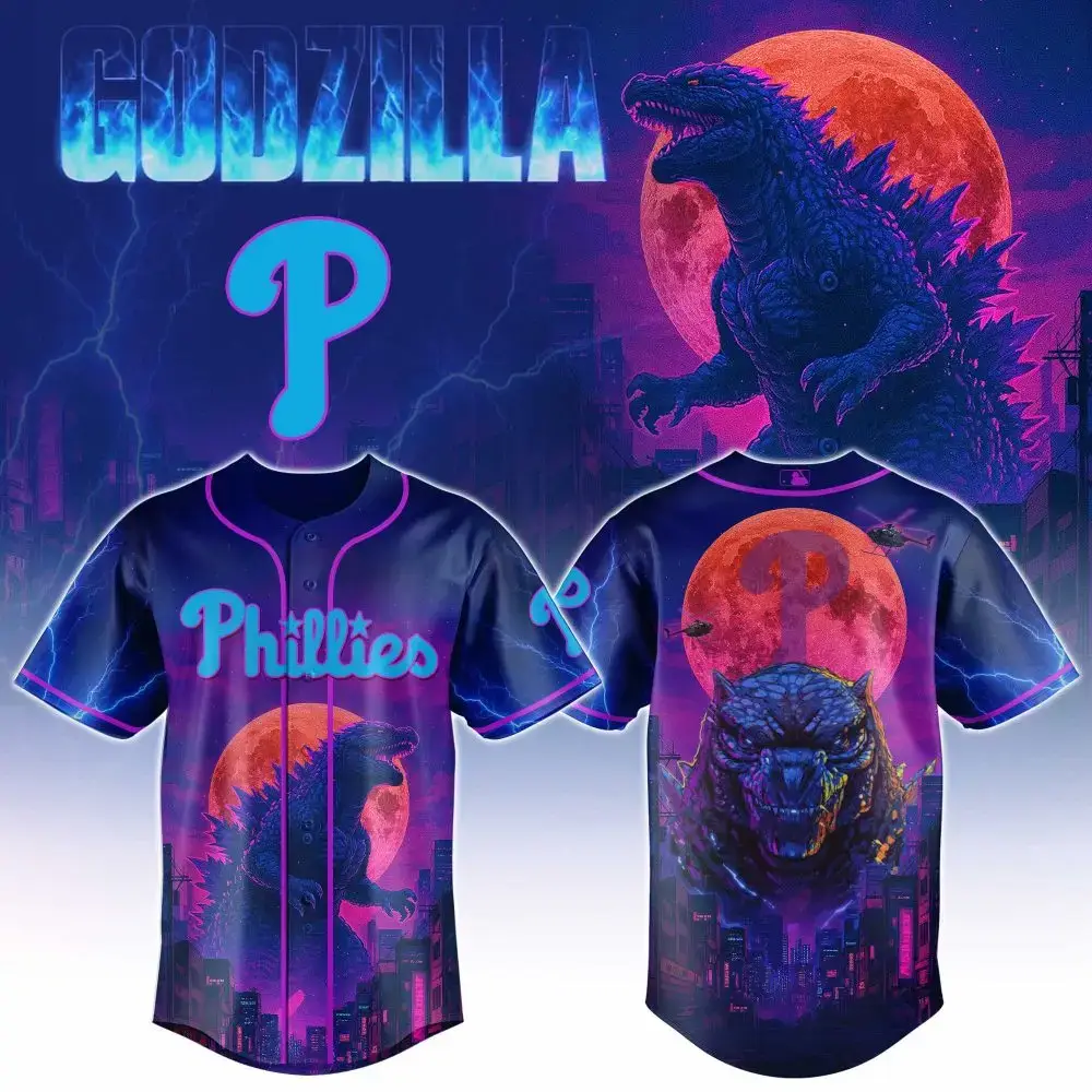 Philadelphia Phillies Mlb X Godzilla Neon City Custom Baseball Jersey Image