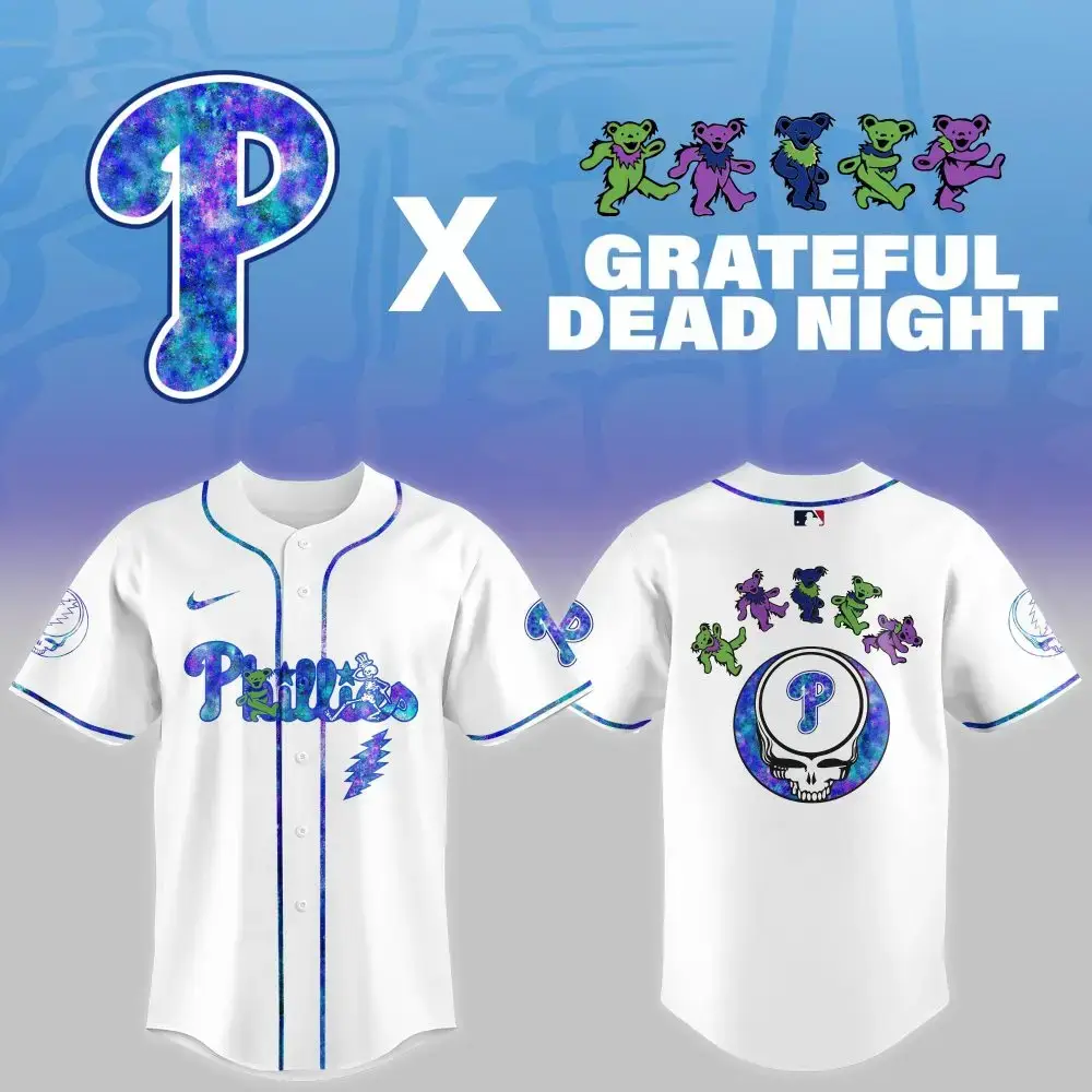 Philadelphia Phillies Mlb X Grateful Dead Theme Night Game Custom Baseball Jersey Image