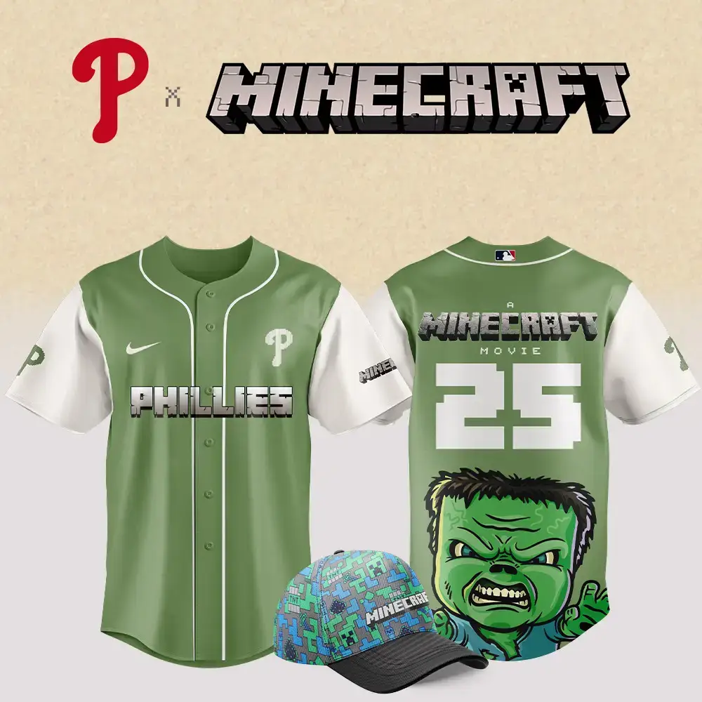 Philadelphia Phillies Mlb X Minecraft Movie Custom Baseball Jersey Image
