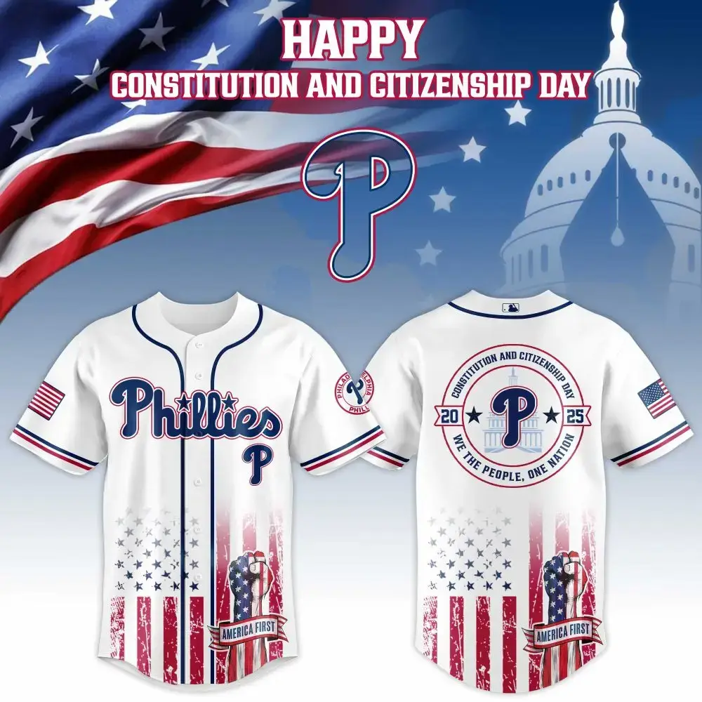 Philadelphia Phillies Mlb X Usa Happy Constitution And Citizenship Day Custom Baseball Jersey Image