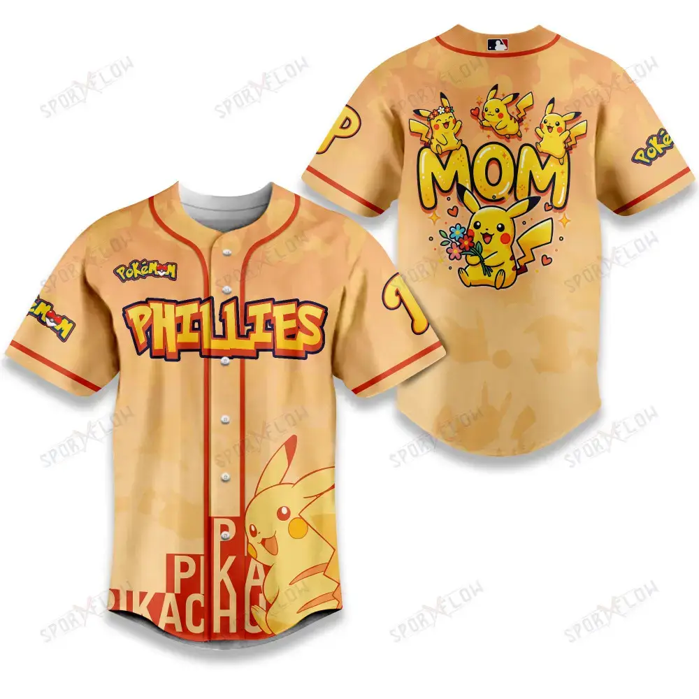 Philadelphia Phillies Pikachu Mom Art Baseball Jersey Image