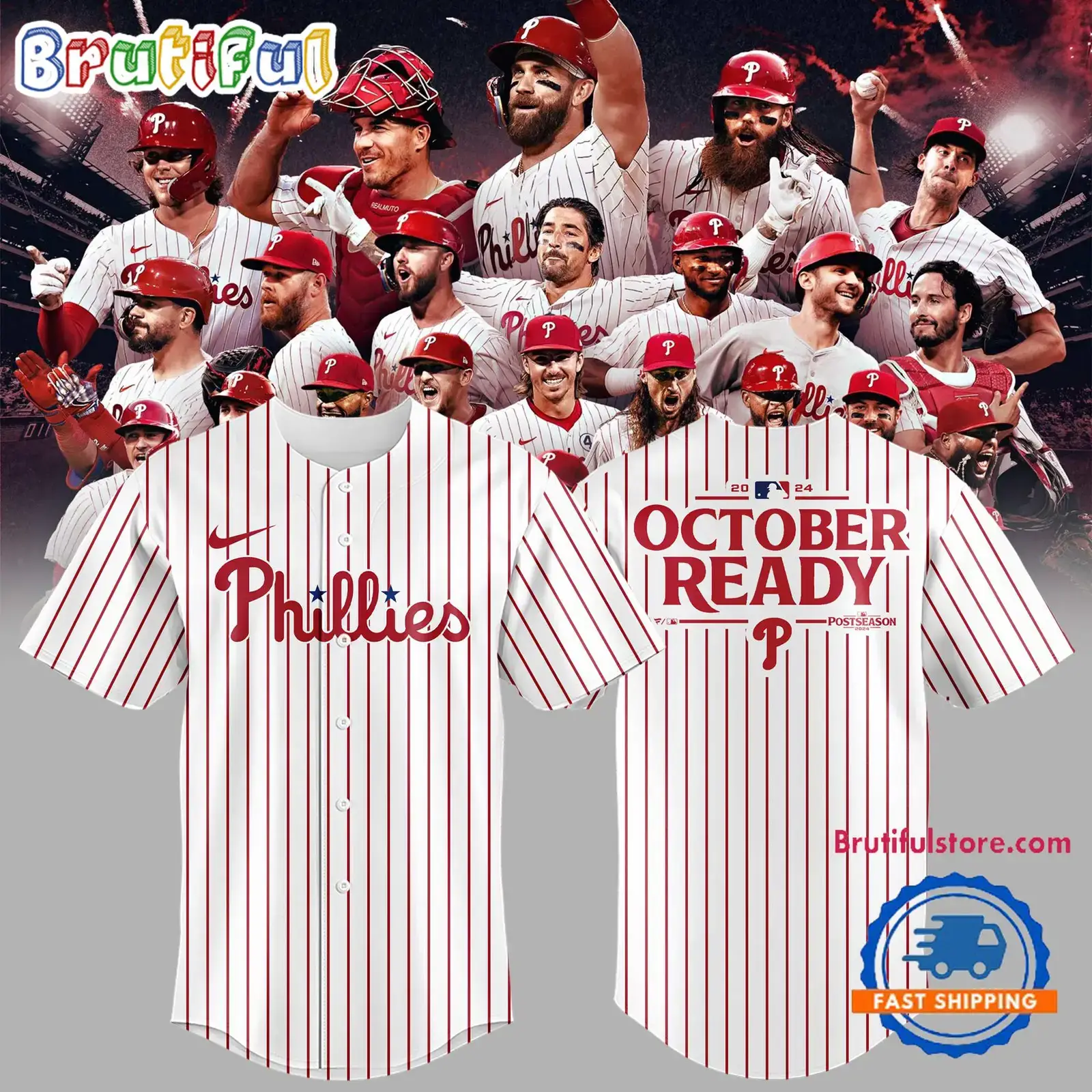 Philadelphia Phillies Special 2024 October Ready MLB Postseason Baseball Jersey Image
