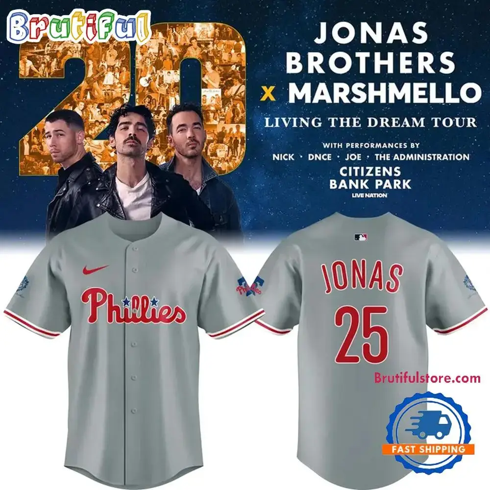 Philadelphia Phillies x Jonas Brothers JONAS20 Living The Dream Tour 2025 Jersey Shirt Image