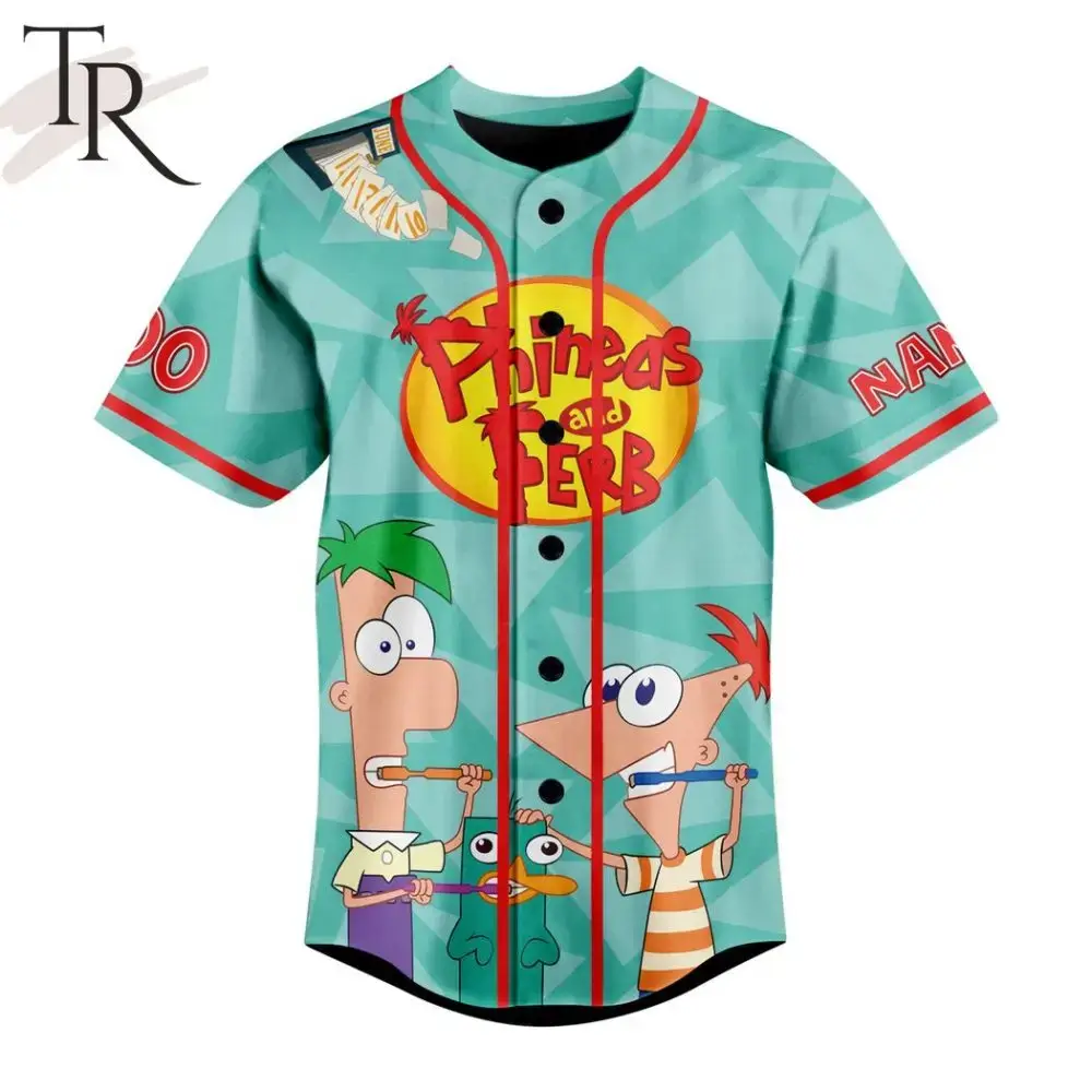 Phineas And Ferb Cartoon Baseball Jersey - Fun Summer Style For Fans! Image
