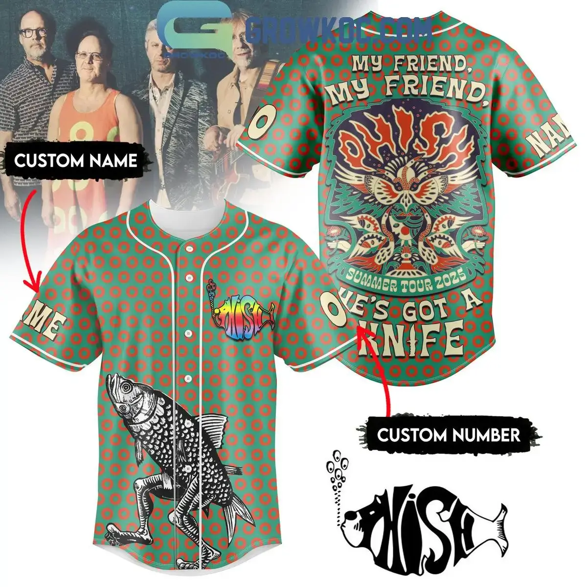Phish Summer Tour 2025 He's Got A Knife Personalized Baseball Jersey Image