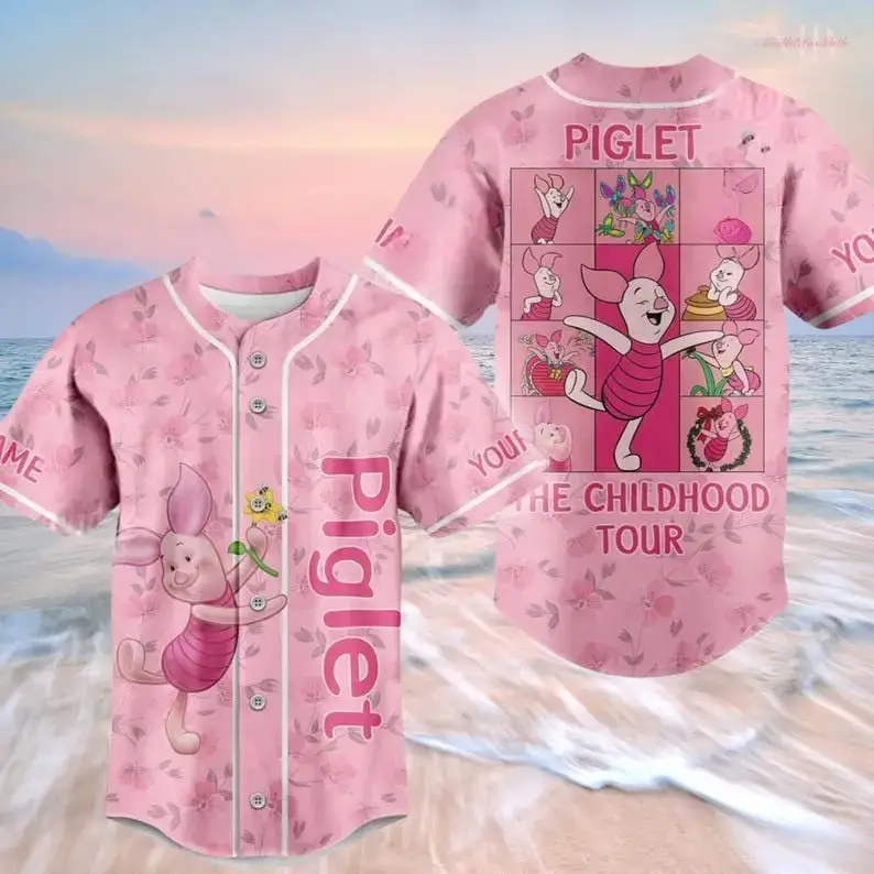 Piglet Themed Pink Baseball Jersey - Adorable Childhood Tour Design For Fans Image