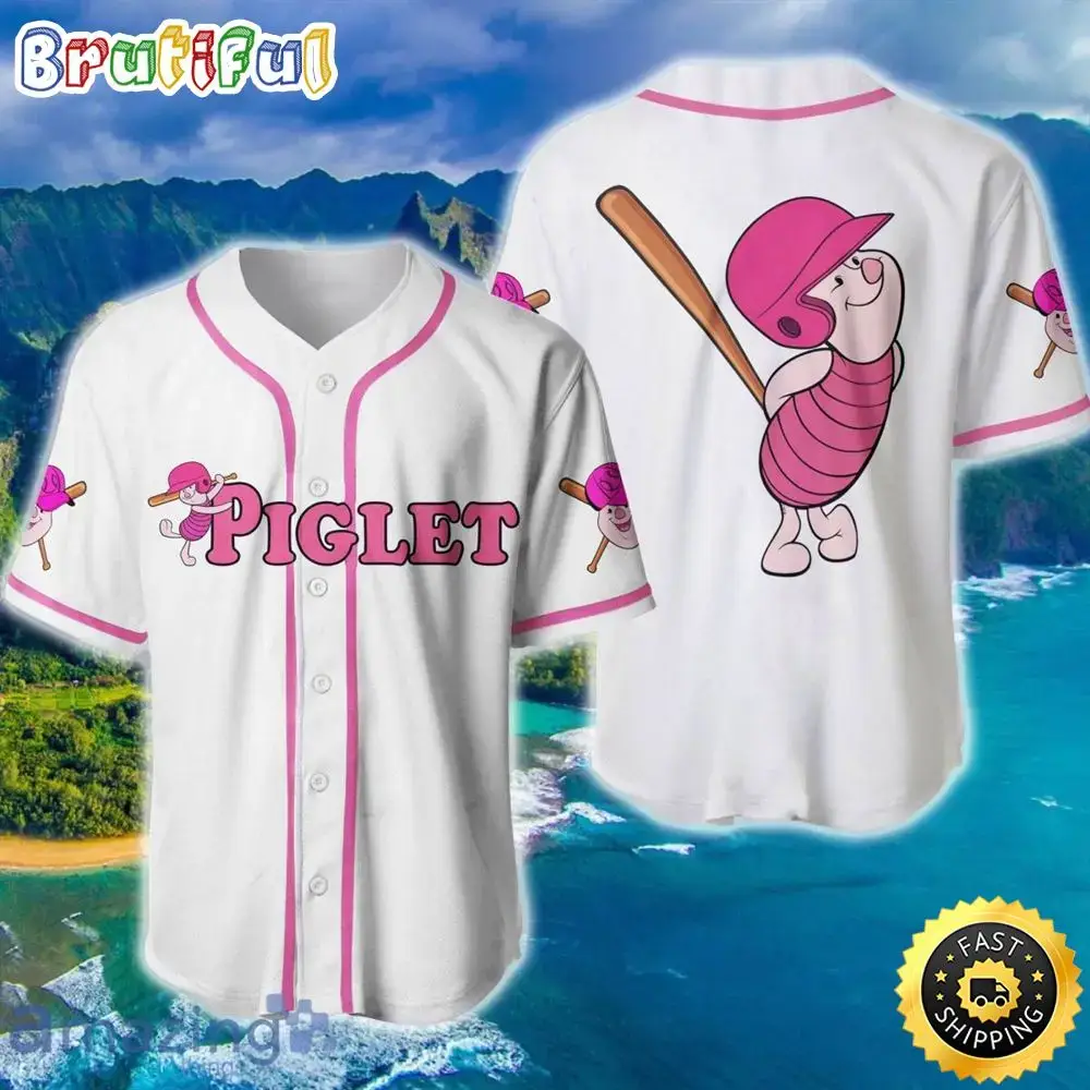 Piglet Winnie The Pooh White Pink Disney Baseball Jersey Image