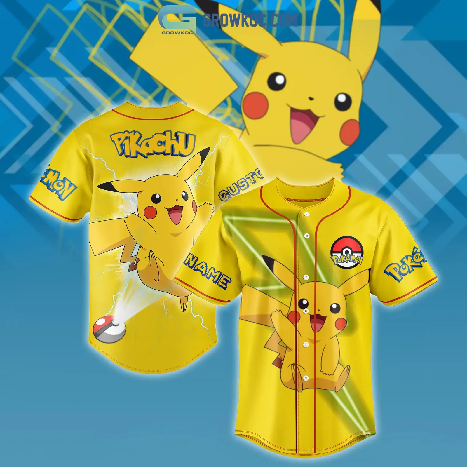 Pikachu Pokemon Cartoon Personalized Baseball Jersey Image