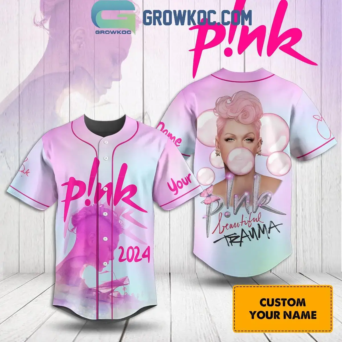 Pink 2024 Beautiful Trauma Personalized Baseball Jersey Image