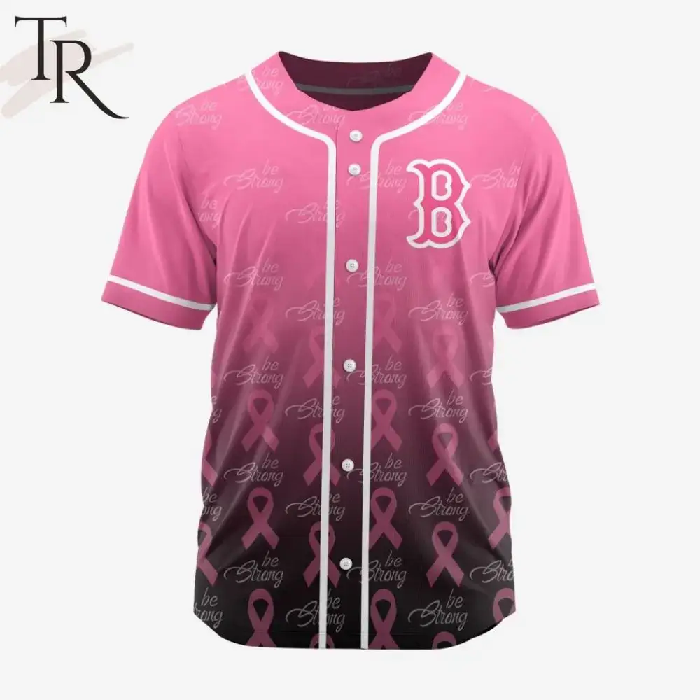 Pink Breast Cancer Awareness Baseball Jersey - Support & Style With 'Be Strong' Design Image