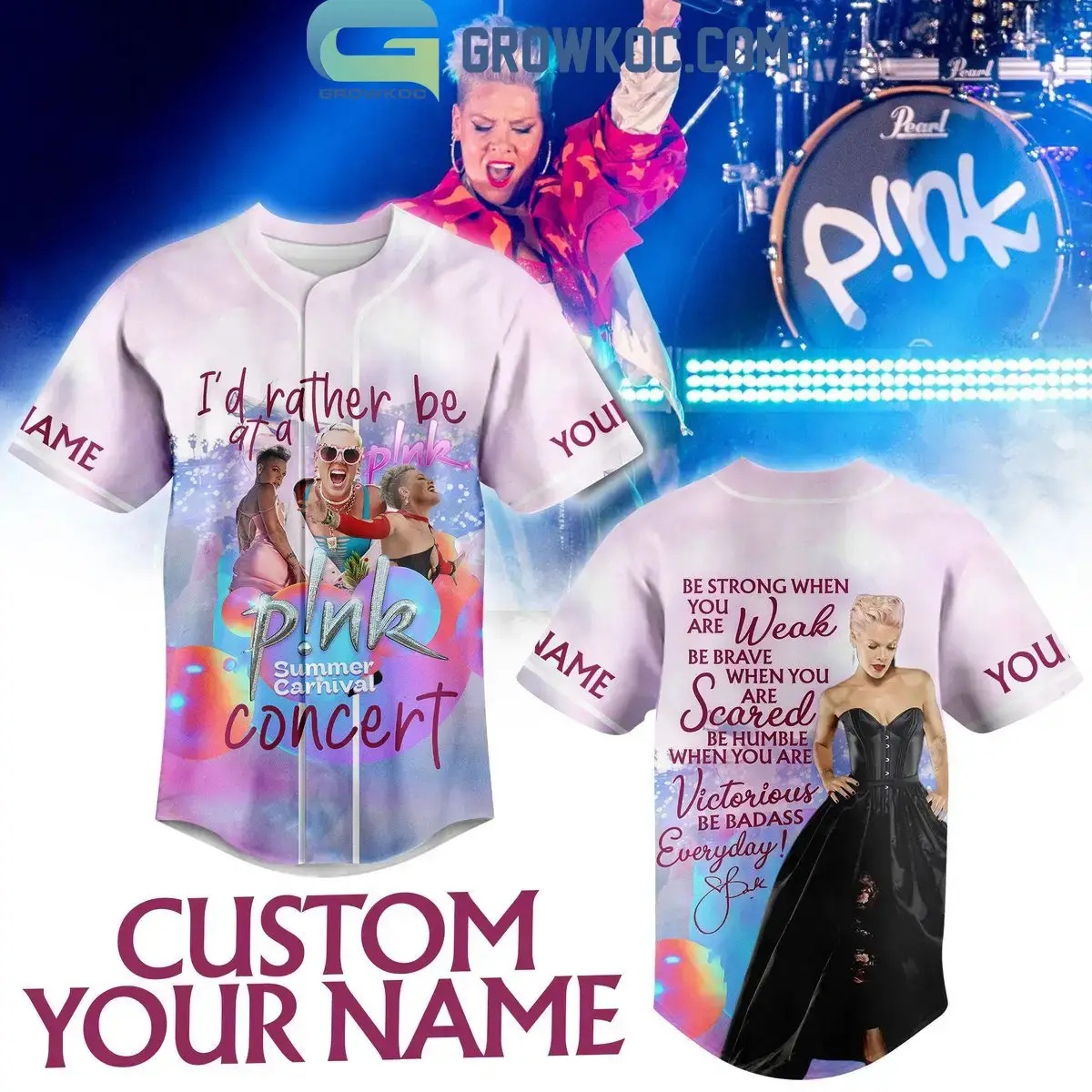 Pink I'd Rather Be At A Summer Carnival Concert Personalized Baseball Jersey Image
