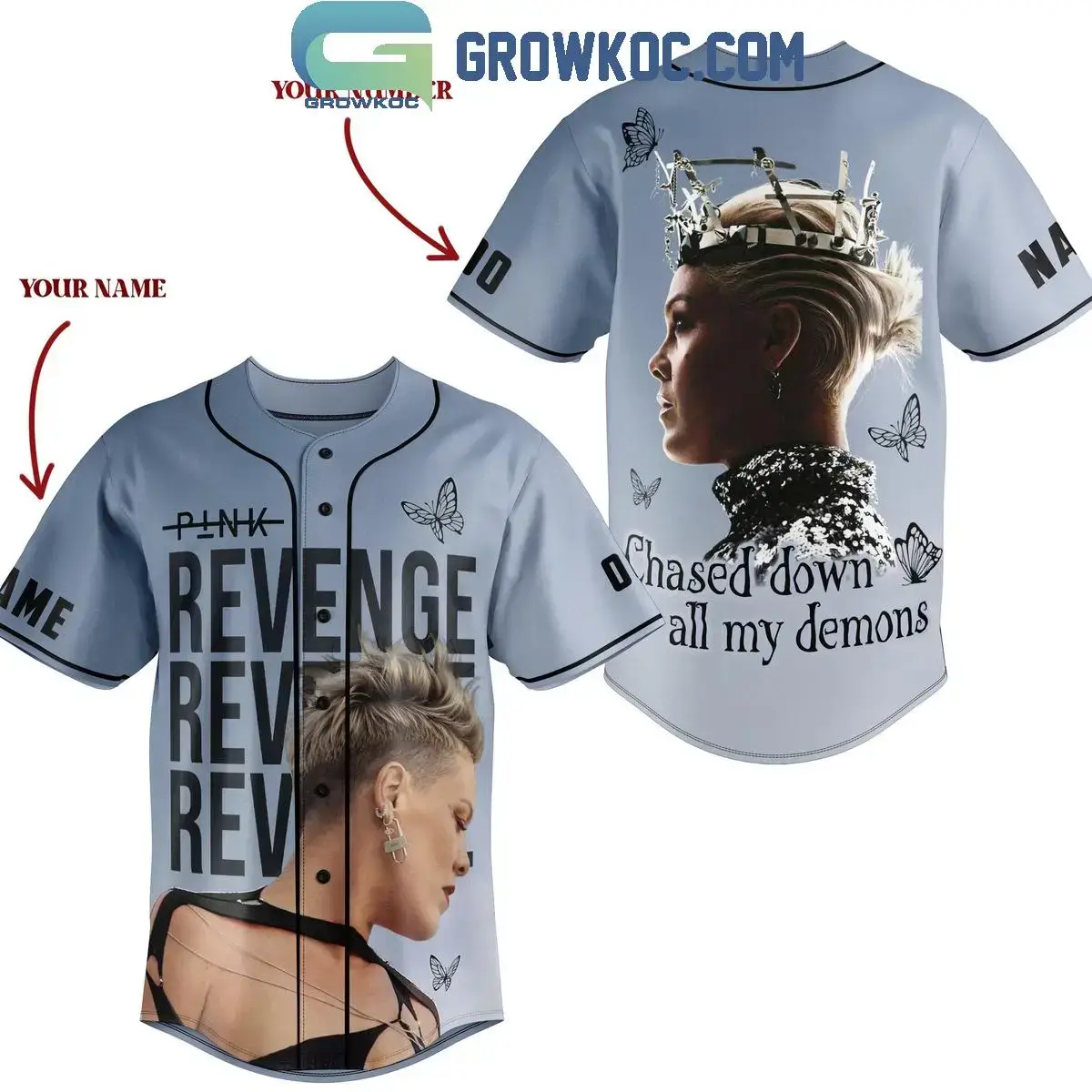Pink Revenge Chased Down All My Demons Personalized Baseball Jersey Image