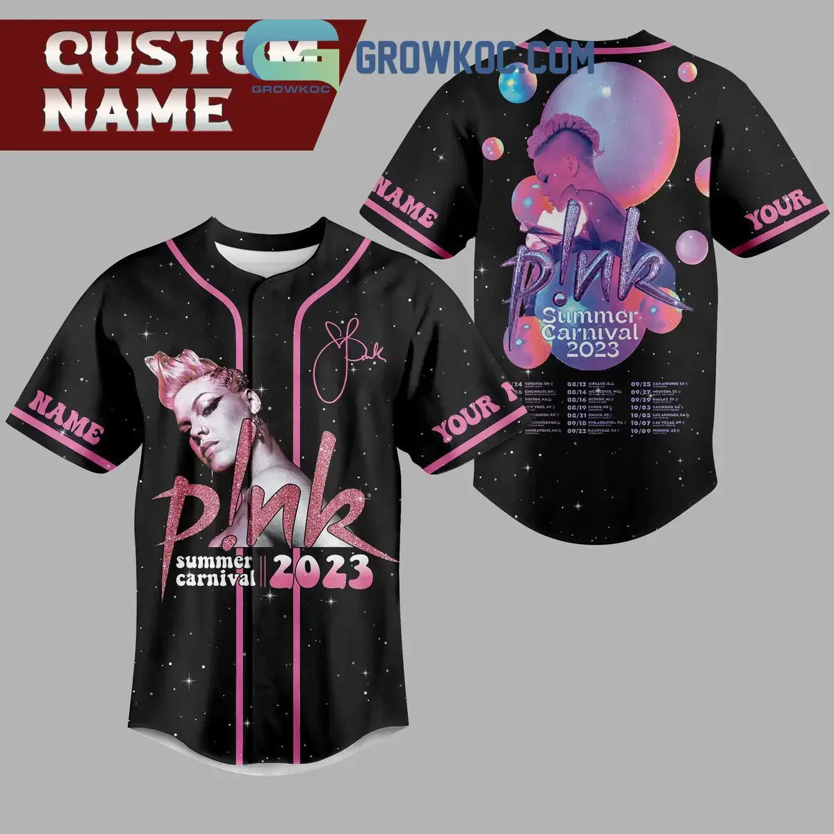 Pink Summer Carnival 2023 Personalized Black Design Baseball Jersey Image