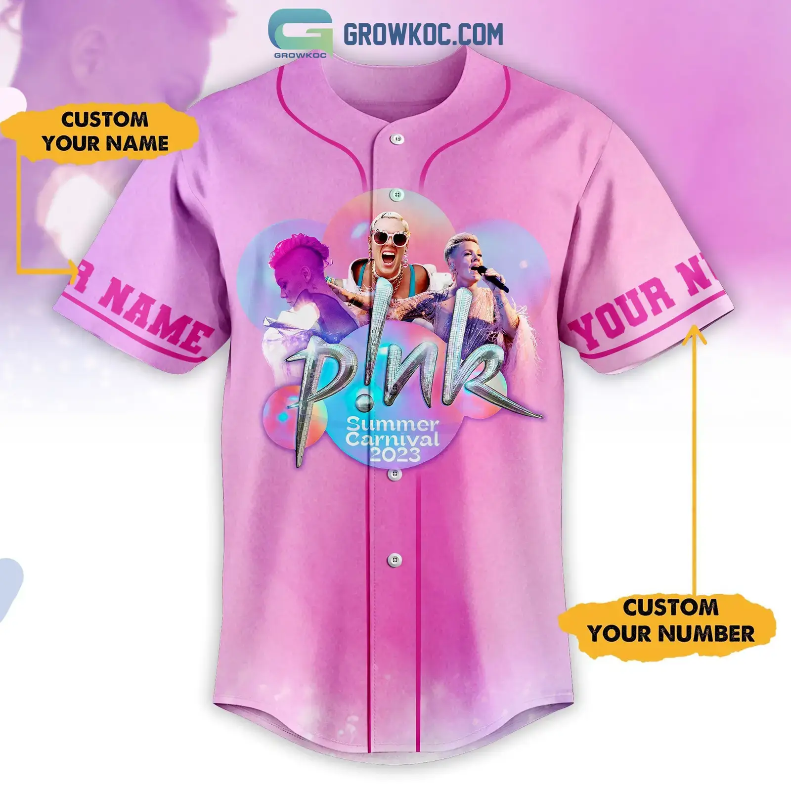 Pink Summer Carnival 2023 Tour Pink Design Personalized Baseball Jersey Image