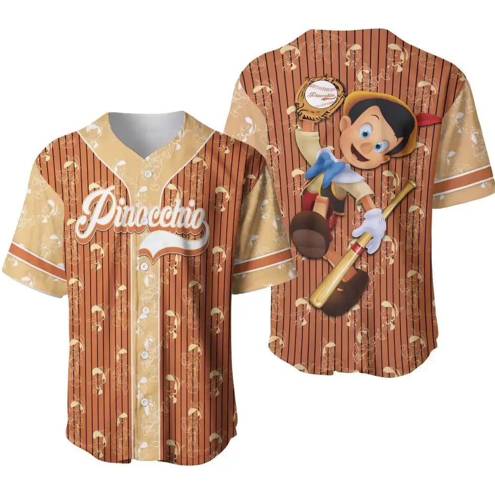 Pinocchio Baseball Jersey - Vintage Cartoon Sports Shirt For Fans – Unisex Image