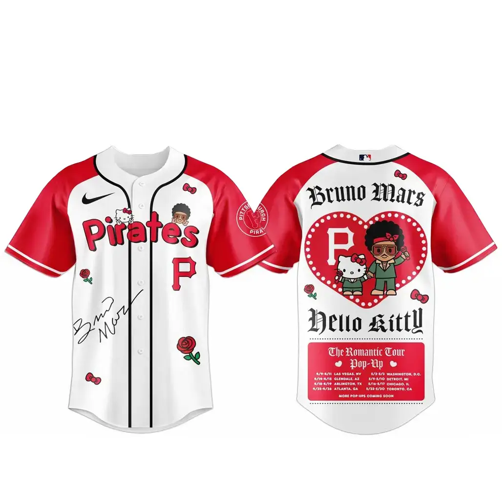 Pittsburgh Pirates Bruno Mars x Hello Kitty 2026 The Romantic Tour Baseball Jersey Image