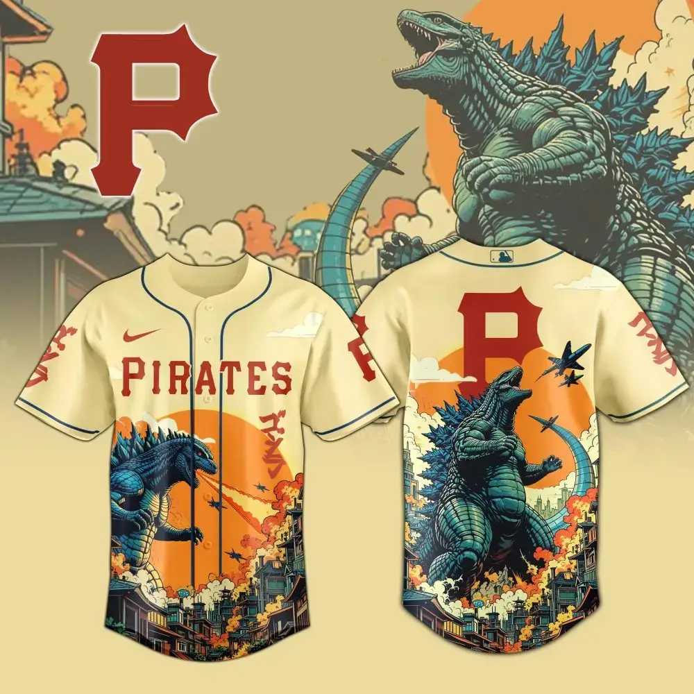 Pittsburgh Pirates Mlb X Godzilla Attack Custom Baseball Jersey Image