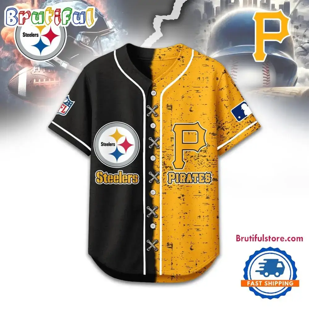 Pittsburgh Steelers Mix Pittsburgh Pirates Sporty New Design Baseball Jersey Image