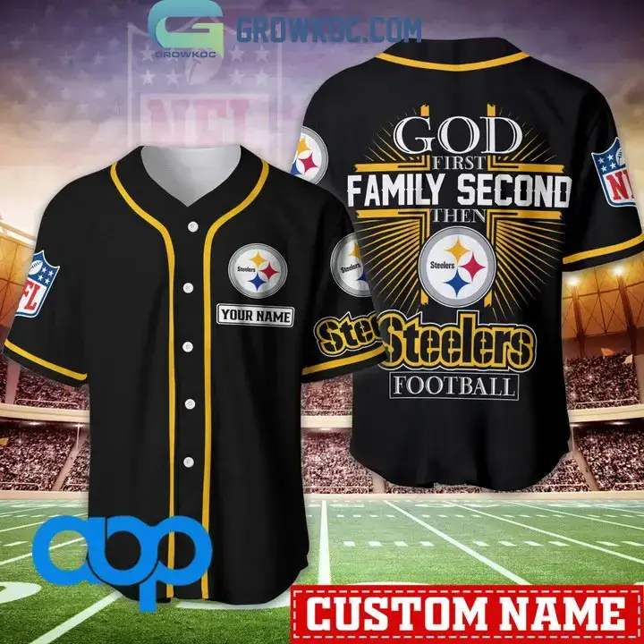Pittsburgh Steelers NFL Personalized God First Family Second Baseball Jersey Image