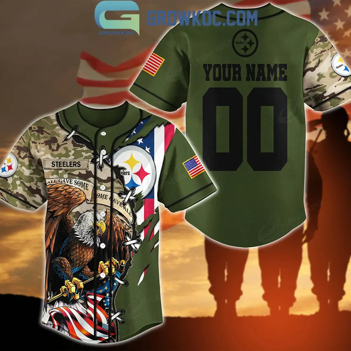 Pittsburgh Steelers Veteran Proud Of America Personalized Baseball Jersey Image