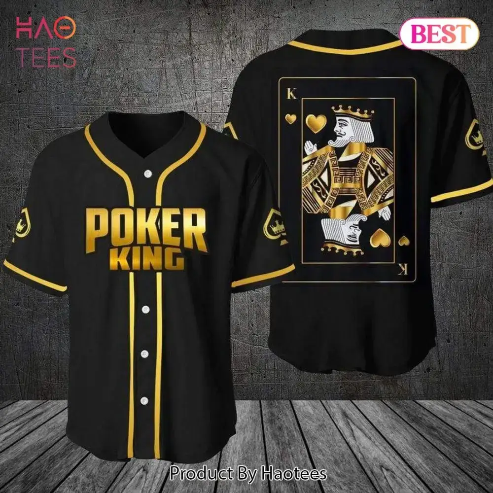 Poker King Baseball Jersey - Stylish Black & Gold Playing Card Design For Gamers Image