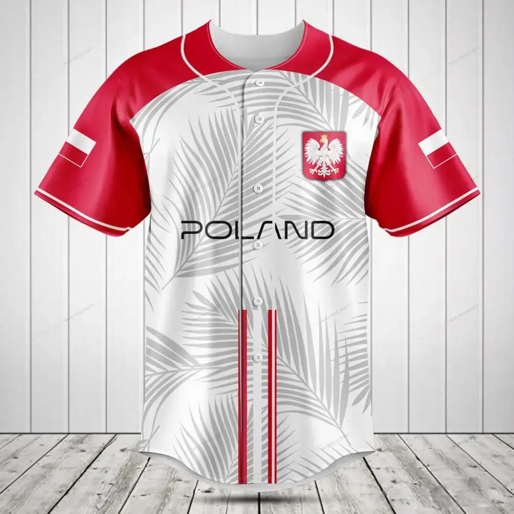 Poland Baseball Jersey – Stylish Red & White Sportswear With Eagle Emblem Image