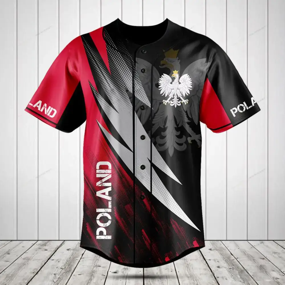 Poland Eagle Baseball Jersey - Bold Red & Black Sportswear, Unisex S-Xxl Image