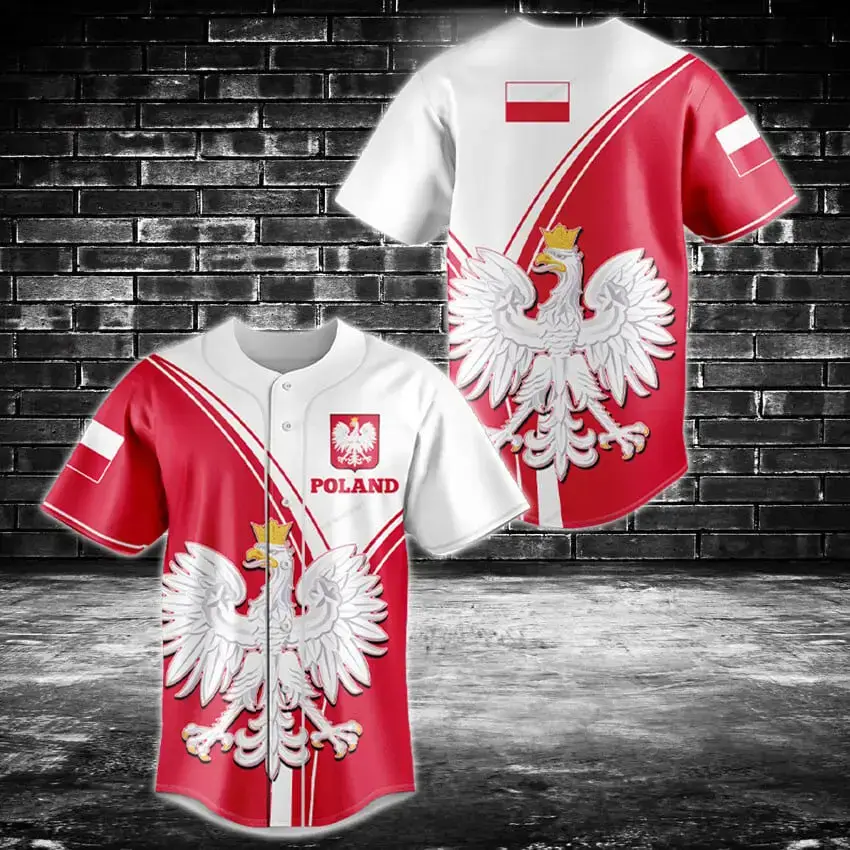 Poland Eagle Baseball Jersey - Bold Red & White Design, Perfect For Fans & Teams Image