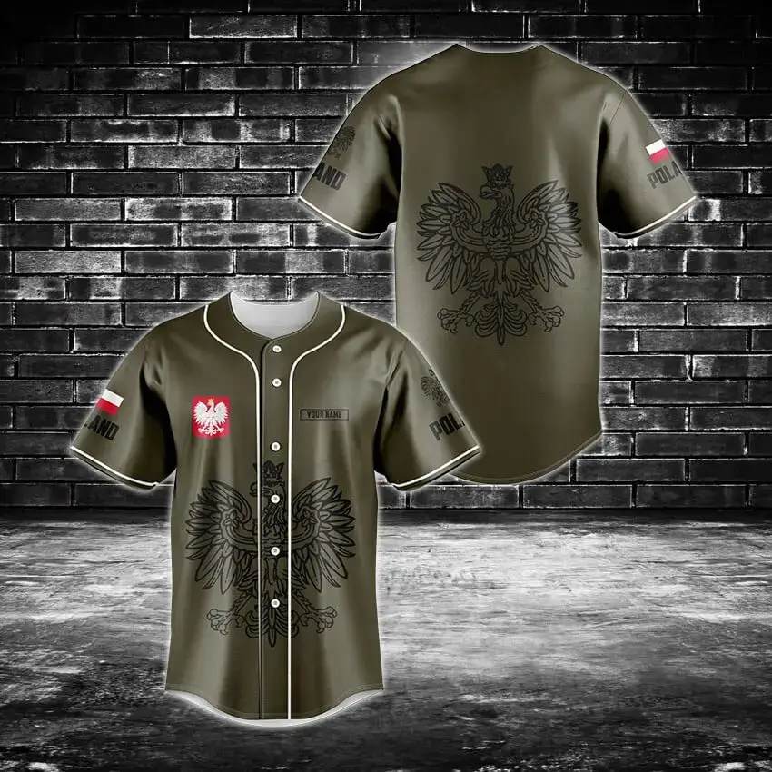 Polish Pride Custom Baseball Jersey – Eagle Crest & Flag Design – Unisex Sportswear Image