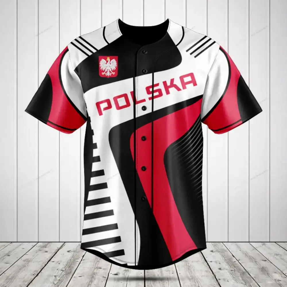 Polska Baseball Jersey – Stylish Red & Black Polish Eagle Design For Fans Image