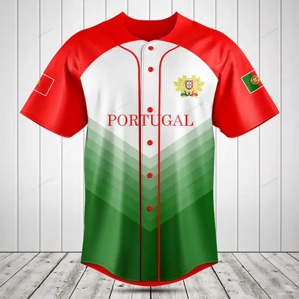 Portugal Baseball Jersey – Stylish Red & Green Fan Apparel For Team Spirit Image
